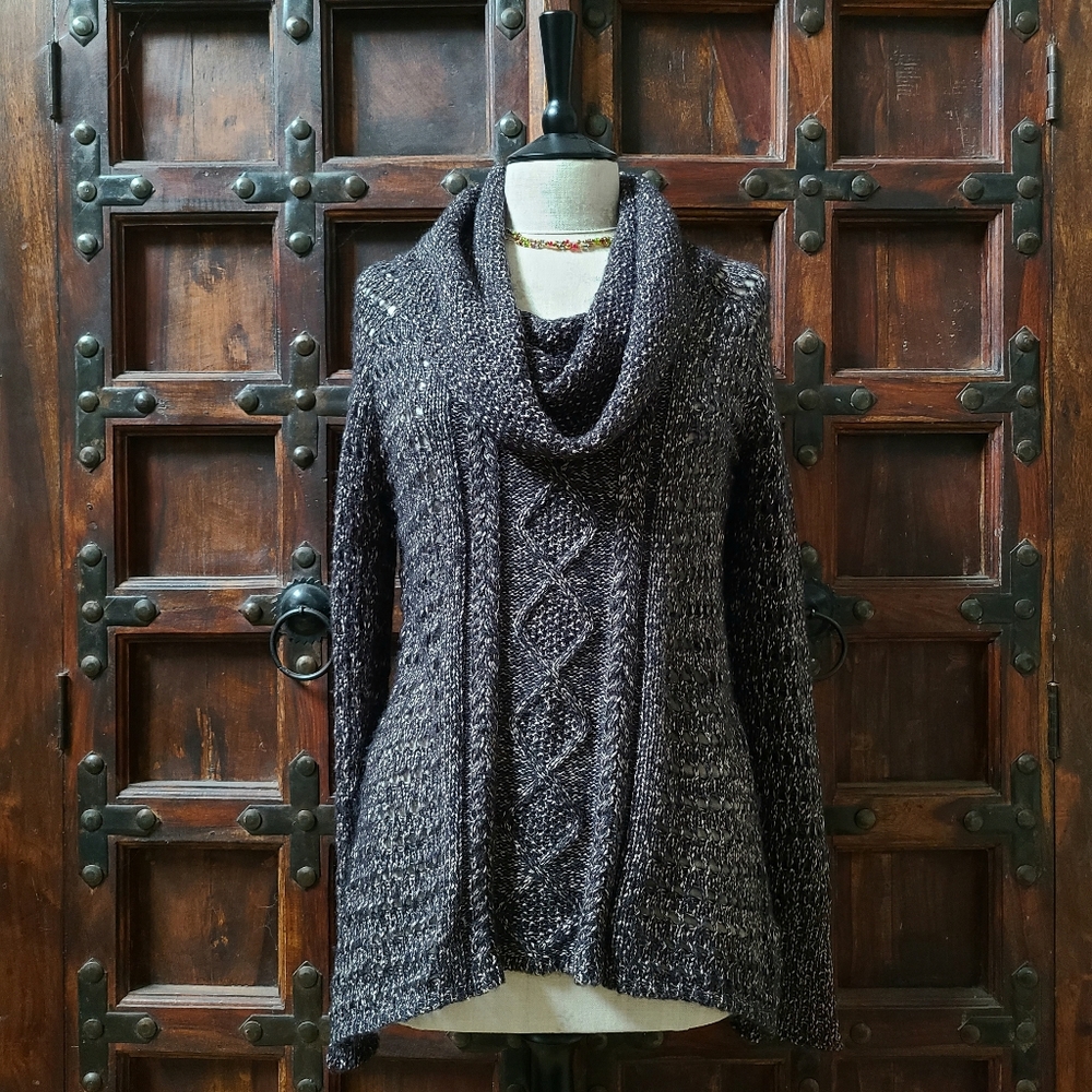 Pewter High-Low Cowl Neck Sweater *Small*